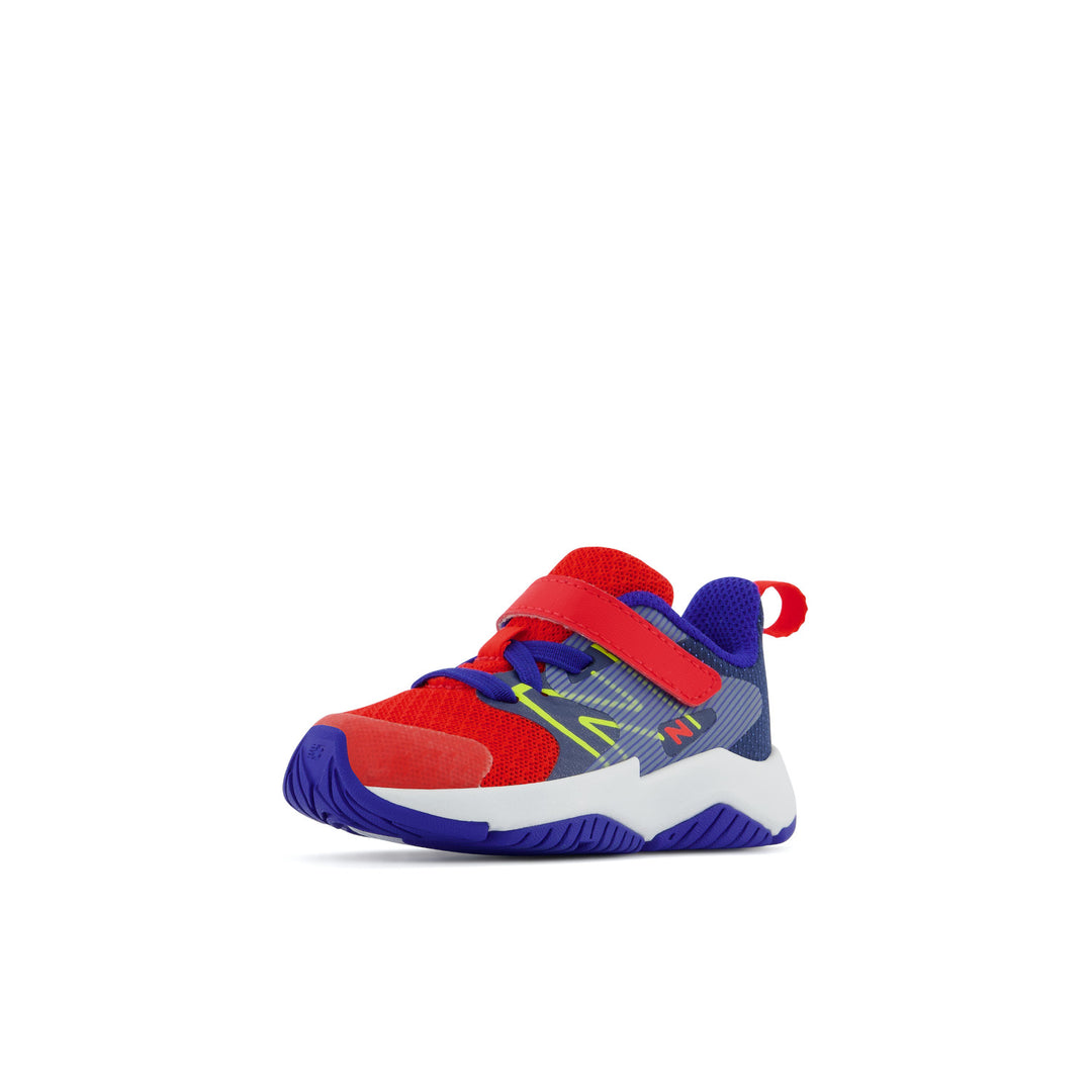 Toddler's New Balance Rave Run v2 Bungee Lace with Top Strap Color: Neo Flame with Lemonade & Moon Shadow