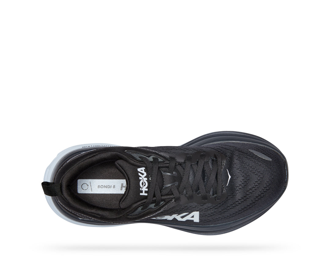 Women's Hoka Bondi 8 Color: Black/White (WIDE WIDTH)