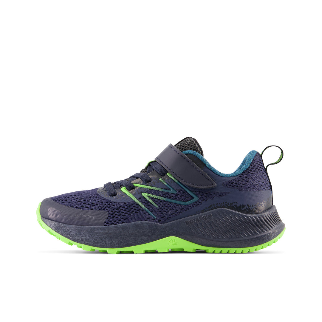 Little Kid's DynaSoft Nitrel v5 Bungee Color: Natural Indigo with Eclipse and Pixel Green