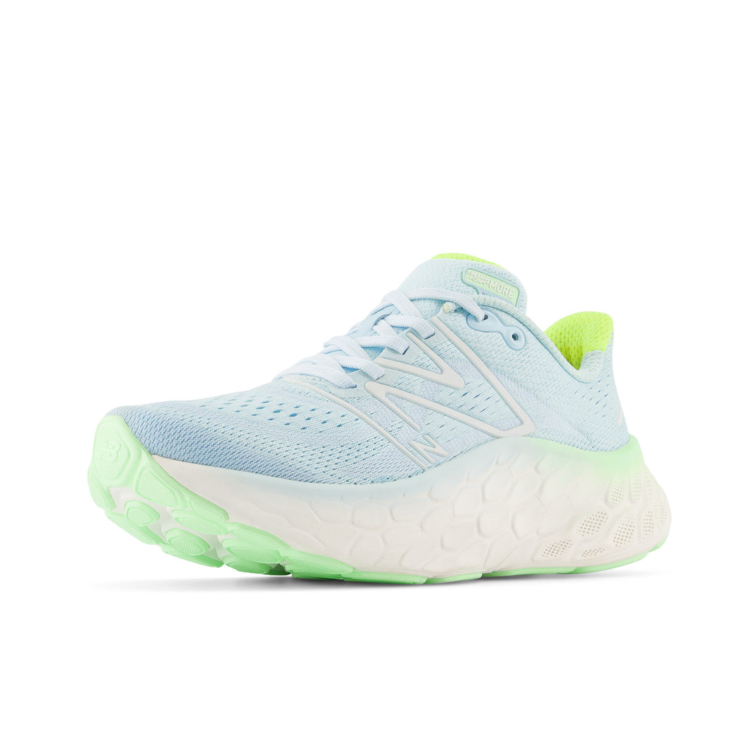 Women's New Balance Fresh Foam X More v4 Color: Blue with Green Aura and White