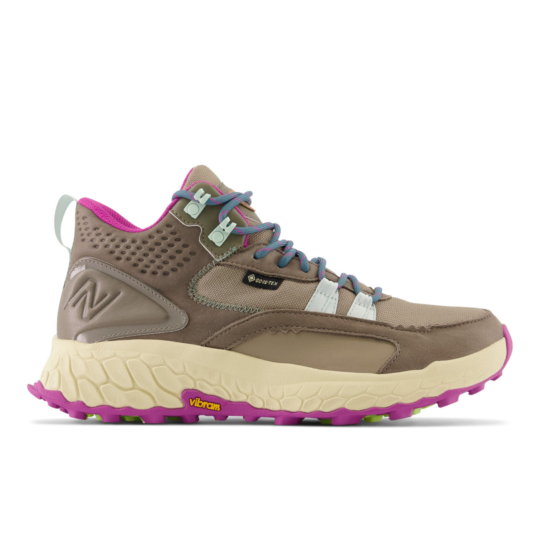 Women's New Balance Fresh Foam X Hierro Mid GTX Color: Bungee with Brindle and Cosmic Jade